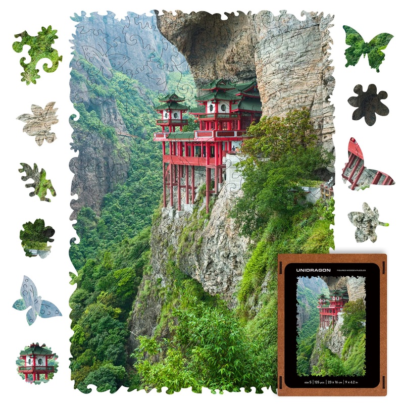 Unidragon Original Wooden Jigsaw Puzzles - Nature Soaring Temple, 125 Pcs, Small 9'X6.2', Beautiful Gift Package, Unique Shape Best Gift For Adults And Kids