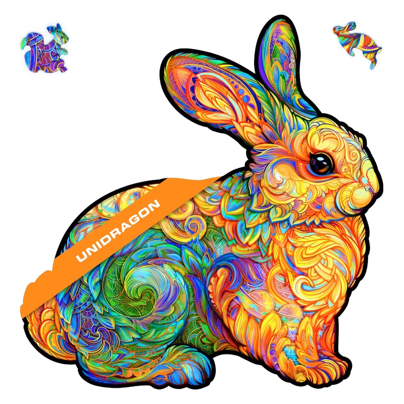 Unidragon Original Wooden Jigsaw Puzzles - Precious Rabbit, 106 Pieces, Small Size 8.6'X9', Beautiful Gift Package, Unique Shape Best Gift For Adults And Kids