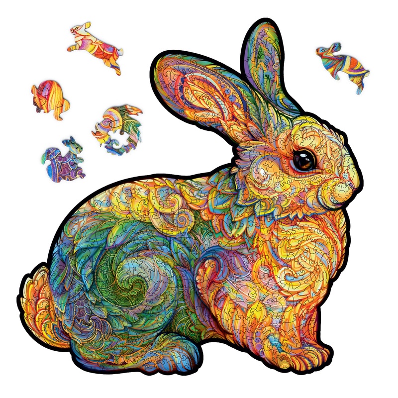 Unidragon Original Wooden Jigsaw Puzzles - Precious Rabbit, 309 Pcs, King Size 14.1'X14.5', Beautiful Gift Package, Unique Shape Best Gift For Adults And Kids