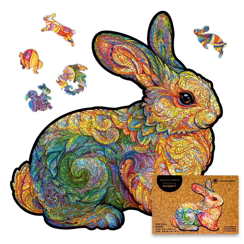Unidragon Original Wooden Jigsaw Puzzles - Precious Rabbit, 700 Pcs, Royal Size 20.8'X21.6', Beautiful Gift Package, Unique Shape Best Gift For Adults And Kids