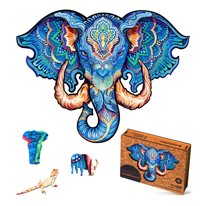 Unidragon Wooden Jigsaw Puzzles - Eternal Elephant, 194 Pcs, Medium 13'X10', Beautiful Gift Package, Unique Shape Best Gift For Adults And Kids