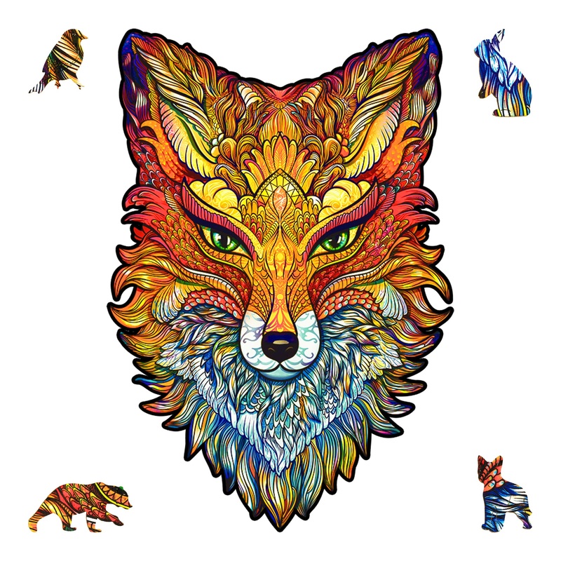 Unidragon Wooden Jigsaw Puzzles - Fiery Fox, 107 Pcs, Small 6.2'X9.4', Beautiful Gift Package, Unique Shape Best Gift For Adults And Kids