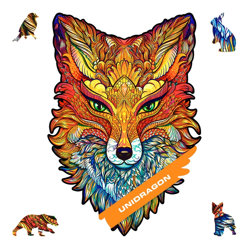 Unidragon Wooden Jigsaw Puzzles - Fiery Fox, 197 Pcs, Medium 8.6'X12.5', Beautiful Gift Package, Unique Shape Best Gift For Adults And Kids