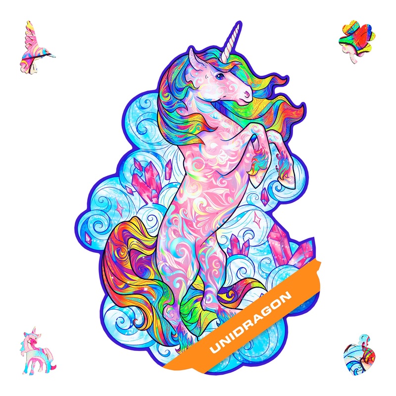 Unidragon Wooden Jigsaw Puzzles - Inspiring Unicorn, 313 Pcs, King Size 12.2'X16.1', Beautiful Gift Package, Unique Shape Best Gift For Adults And Kids