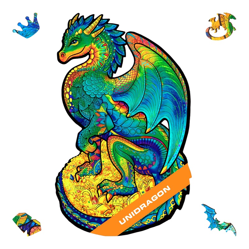 Unidragon Wooden Puzzles For Adults Unique Jigsaw Puzzles - Small Guarding Dragon Small 6.2' ?10.3 97 Pcs Deko With Cut 0.03 Mm Wood Accuracy Animal