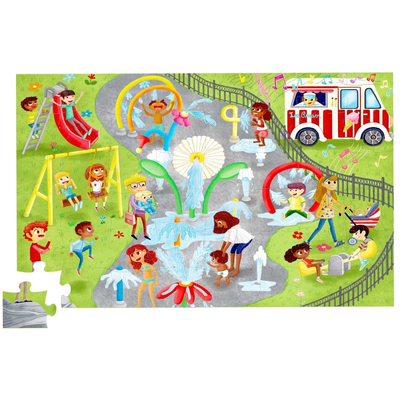 Upbounders Little Likes Kids - Splash Park Jumbo Puzzle, 48 Pieces, Beginner Jigsaw Floor Puzzle With Multicultural Family Children Preschoolers At Play, Age 4-8