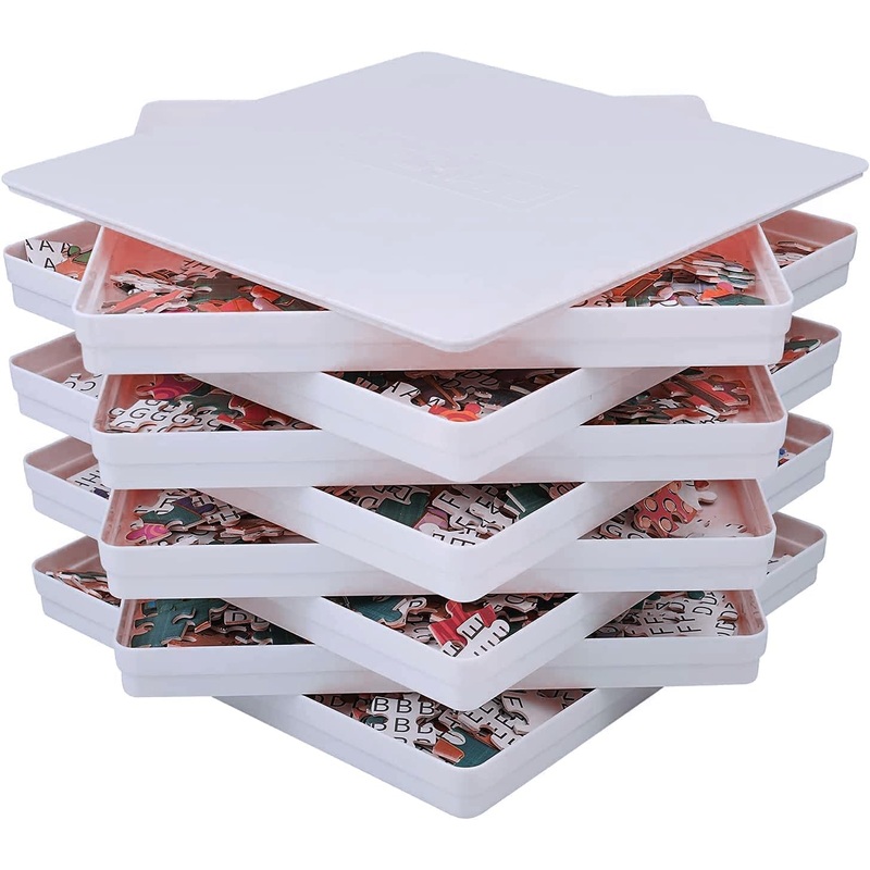 Wishdiam 8 Puzzle Sorting Trays Fit Up To 2000 Pieces Puzzles Jigsaw Puzzle Trays Puzzles Accessories Puzzle Stacking Trays Gift For Puzzlers(White)