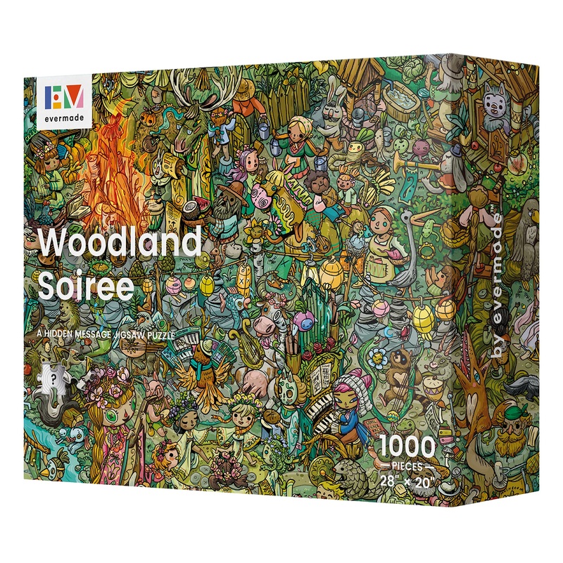 Woodland Soiree By Evermade - A Hidden Message Mystery Jigsaw Puzzle - 1000 Pieces, Beautifully Detailed 20'' X 28'' Frameable Art