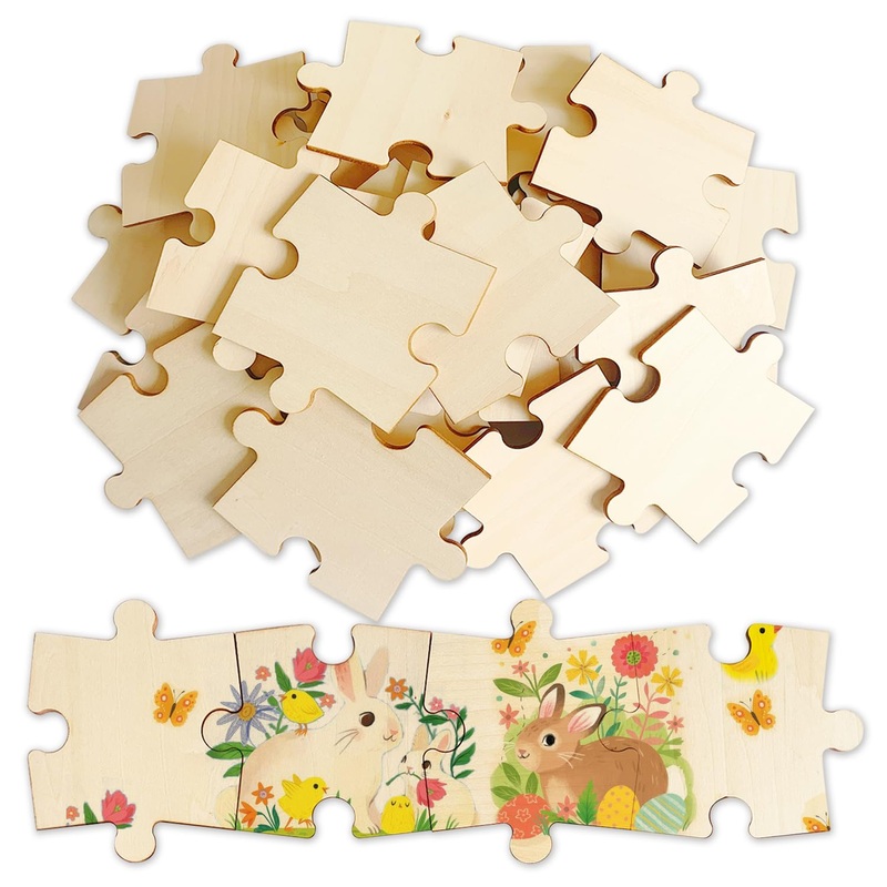 50 Piece Blank Wooden Puzzle Jumbo Size, Each Piece Is 4X3.2 Inches To Draw On, Unfinished Freeform Large Jigsaw Puzzle Pieces For Arts & Crafts, Natural Wood Puzzle Pieces For Diy