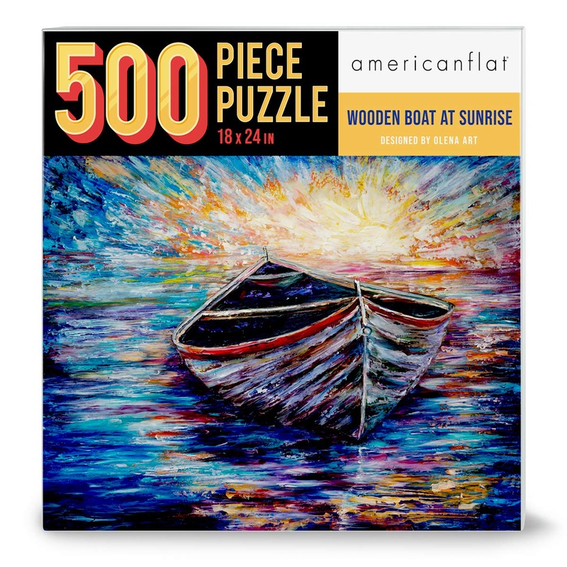 Americanflat 500 Piece Boat Puzzle, 18X24 Inches, Wooden Boat At Sunrise By Olena Art