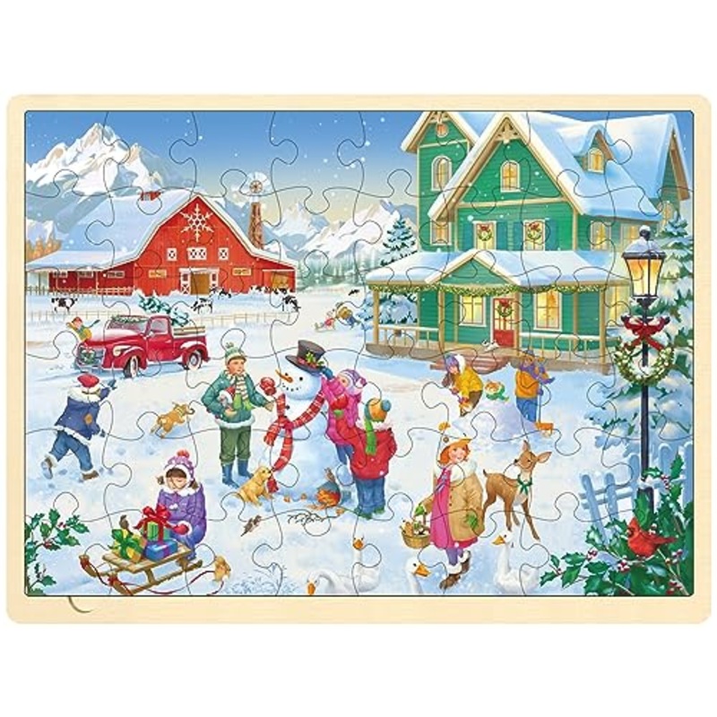 Christmas Puzzles 48 Piece For Kids Ages 3-5 By Moinkidz, Winter Holiday Christmas Wooden Jigsaw Puzzle For 3 4 5 Year Old, Snowy Farm Toddler Puzzles For Kids Ages 4-8 With Storage Tray