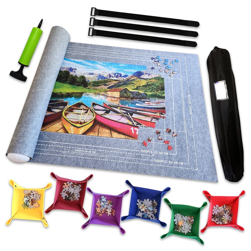 Gourbette Jigsaw Puzzle Mat Roll Up Fits 500 1000 1500 2000 Pieces Felt Mat Puzzle Mats Stow And Go Puzzle Saver, Puzzle Board Storage Puzzle Roll Up Mat Puzzle Keeper Holder Organizer (Black)