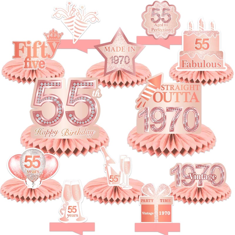 Happy 80Th Birthday Rose Gold Table Honeycomb Centerpieces Balloons Theme Decor Table Decorations Table Toppers For Girls Women Sweet Princess 80 Years Old Pink Birthday Party Bday Supplies Ornament