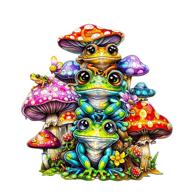 Jigfoxy Wooden Puzzle For Adults, Frog Family Wooden Jigsaw Puzzles For Adults, Unique Animal Shape Wood Cut Puzzles For Family Friend Puzzle Lovers(L-13.3 * 12.8In-260Pcs)