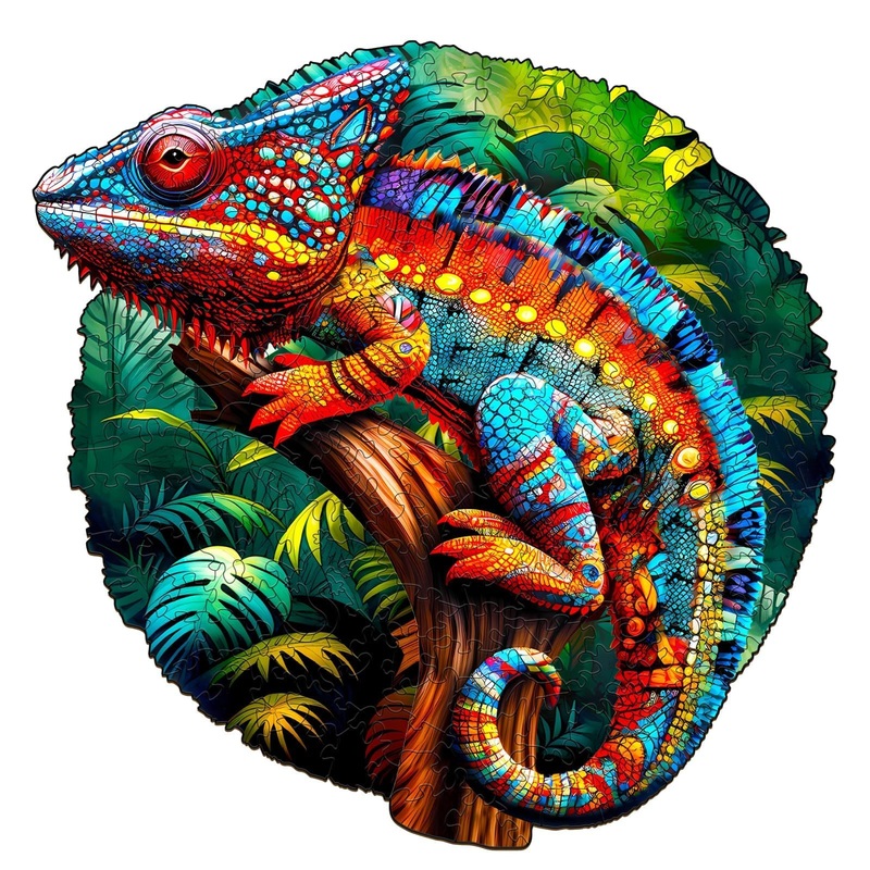 Jigfoxy Wooden Puzzles For Adults, Chameleon Wood Puzzles Adult, Unique Animal Shape Wooden Jigsaw Puzzles For Adults, Birthday Gifts For Puzzle Lovers, Family, Friend (Xl-17.3 * 17.4In-450 Pcs)