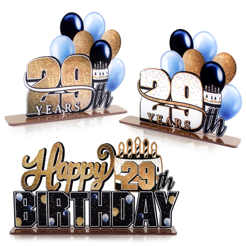 Lingteer Happy 29Th Birthday Gold Acrylic Table Topper Centerpieces Set - Cheers To 29 Years Old Birthday 29Th Bday Party Gift Decorations.