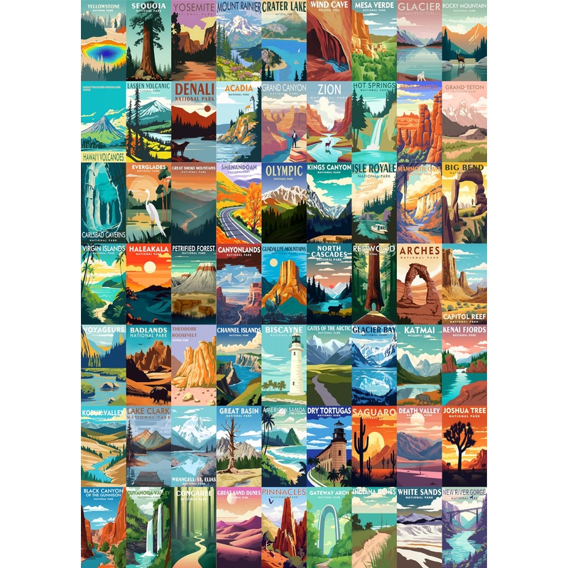 National Parks Puzzle For Adults 1000 Pieces, Travel Poster Landscape Puzzle Including Zion Yellowstone Yosemite, Nature Jigsaw Puzzles Scenery Mountain Scene