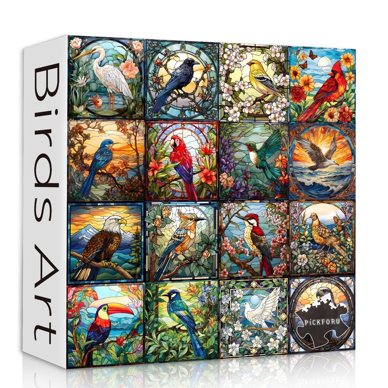 Stained Glass Puzzles For Adults 1000 Pieces, Bird Puzzles For Adults Flower With Cardinal Bird Parrot Hummingbird, Impossible Hard Challenging Jigsaw Puzzles For Adults