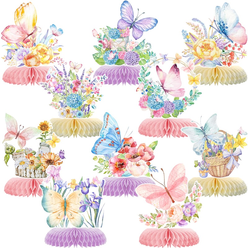 10Pcs Butterfly Party Decorations,Spring Pink Purple Butterfly Flowers Centerpieces 3D Table Honeycomb Toppers Butterfly Theme Birthday Party Decor For Girls Baby Shower Party Photo Prop Supplies