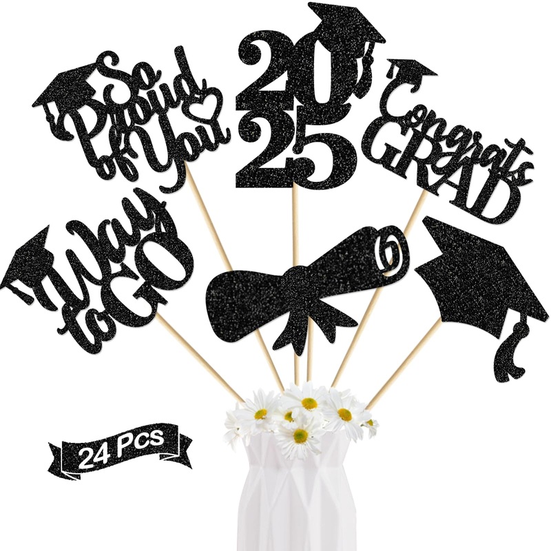 24Pcs Graduation Centerpieces For Tables 2024 Graduation Centerpiece Sticks Class Of 2024 Centerpiece Sticks For Graduation Table Decorations Graduation Decorations 2024 (Rose Gold)