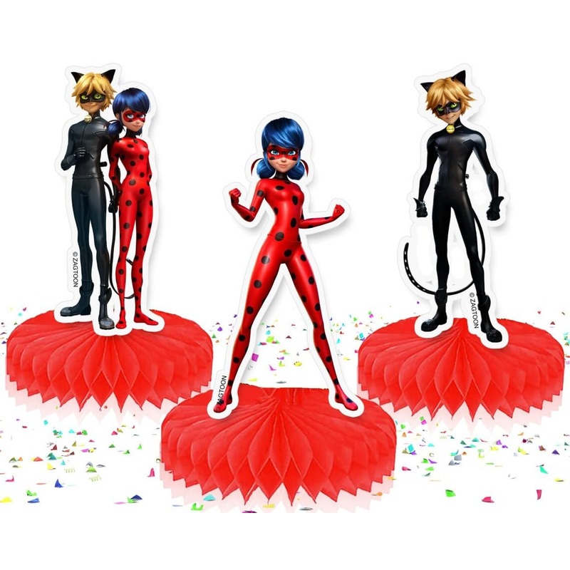 5 Pcs Miraculous Ladybug Party Honeycomb Centerpieces For Birthday Table Decorations.