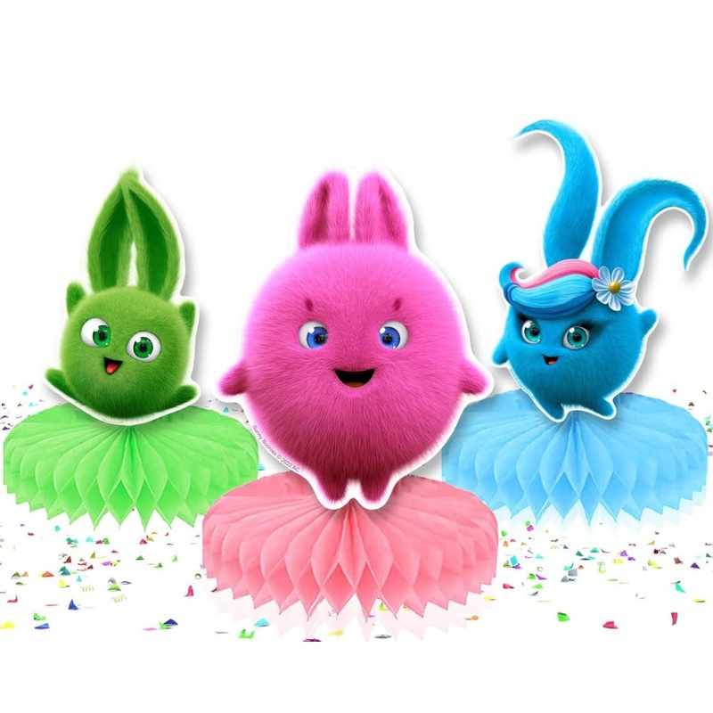 Adorable Cartoon Sunny Bunnies 5-Piece Table Honeycombs Centerpiece Set - Bring Cheerful Fun To Your Celebrations