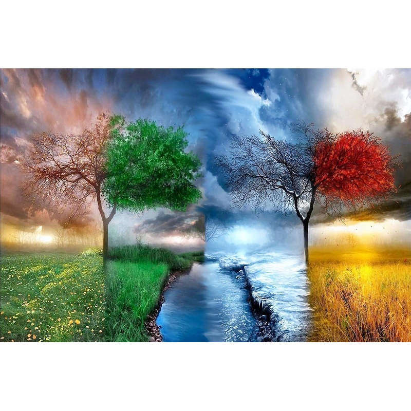 Adult Puzzle Classic Jigsaw Puzzle 1000 Pieces Wooden Puzzle Diy Seasons Landscape Tree Modern Home Decor Intellectual Game Wall Art Unique Gift 75X50Cm
