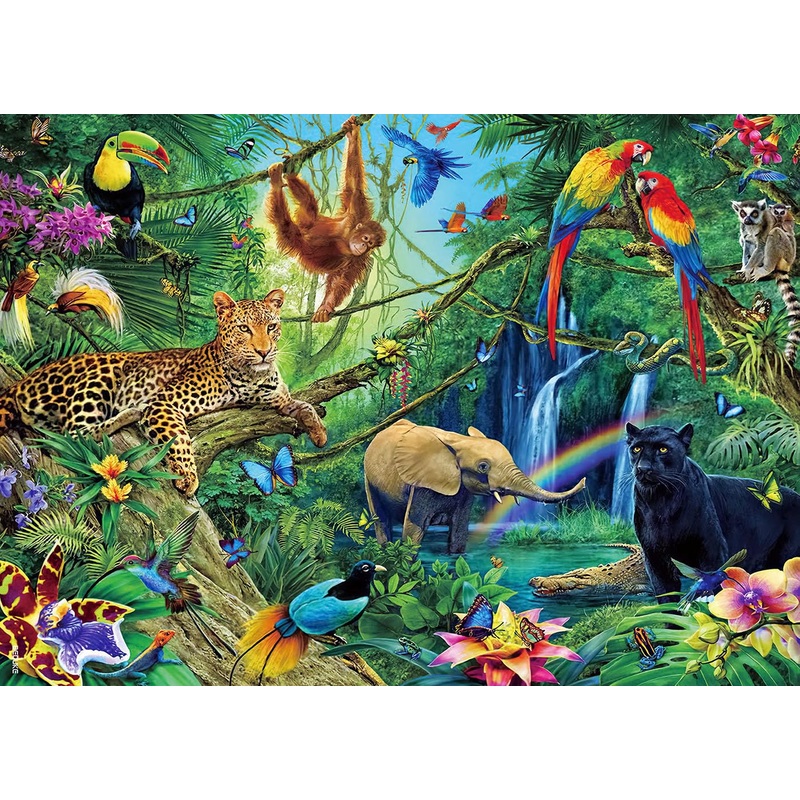 Beduke Jigsaw Puzzles For Adults 1000 Piece - Every Piece Is Unique - Precise Interlocking Tropical Forest Animals Thick Sturdy Cardboard Family Game Puzzle Age 14+