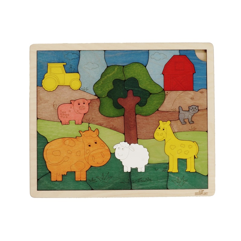 Down On The Farm Wooden Puzzle, 33 Pieces, Endangered Animals, Farm Animals, For Kids Ages 3+