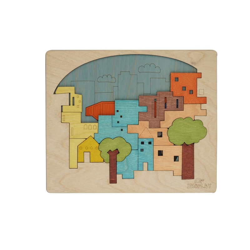 EkoplayS Multi Layered Wooden Puzzles For Kids, 23 Piece Jigsaw Puzzle For School Kids, Learning Educational Toys Gifts For Boys Girls. Construction Puzzles Sets, City Construction.