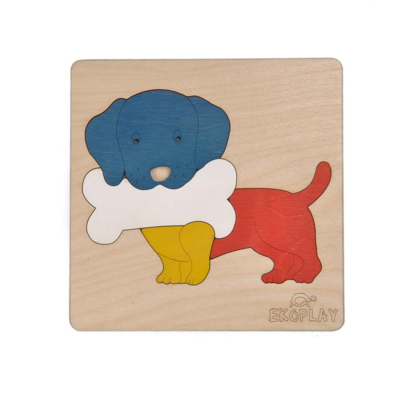 EkoplayS Wooden Puzzles For Kids, 4 Piece Jigsaw Puzzle For Pre-School Kids, Learning Educational Toys Gifts For Boys Girls. Animal Puzzles Sets, Pets Dog With A Bone. Age 3+ Years.