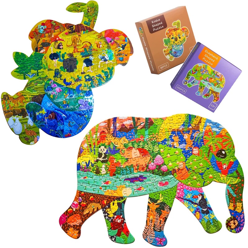 Gayisic Puzzles For Kids Ages 8-10, 96 Pieces Koala And 200 Pieces Elephant Jigsaw Puzzles Unique Irregular Pieces Gift For 4 6 8 10 Years Old Boys And Girl Birthday