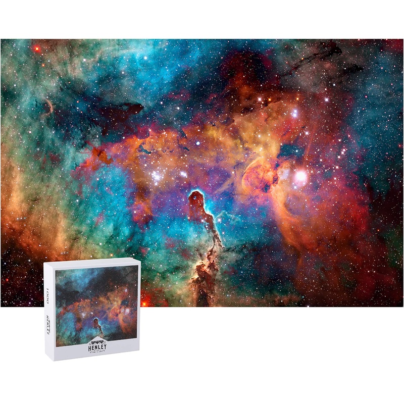 Henley Place Space Puzzle - 1000 Piece Deepspace Puzzle For Adults, Outerspace Jigsaw Puzzle With Fun Fact Poster & Reference Poster, Nasa Puzzle, Nebula Illustration 20X27 Inches