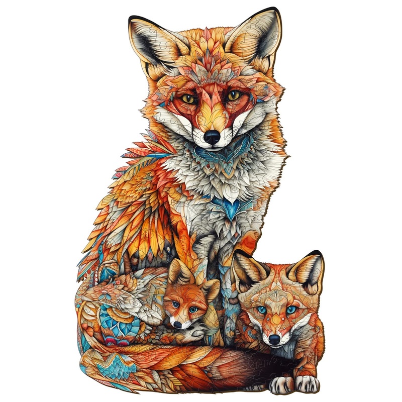 Jigfoxy Wooden Puzzles For Adults, Fox Family Wooden Jigsaw Puzzles, Unique Animal Shape Wood Cut Puzzles, Christmas Thanksgiving Day Gifts For Friends Family (L-18.3 * 11.8In-300Pcs)
