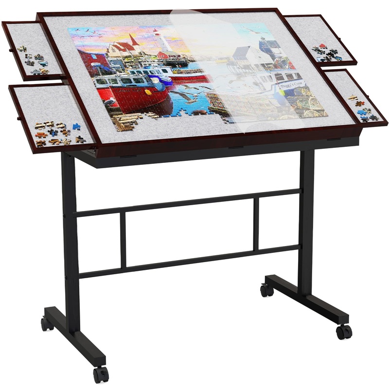 Jigsaw Puzzle Table 1500Pcs, Adjustable Five Up Angles Puzzle Table With Drawers,Puzzle Board With Drawers,Puzzle Tables For Adults