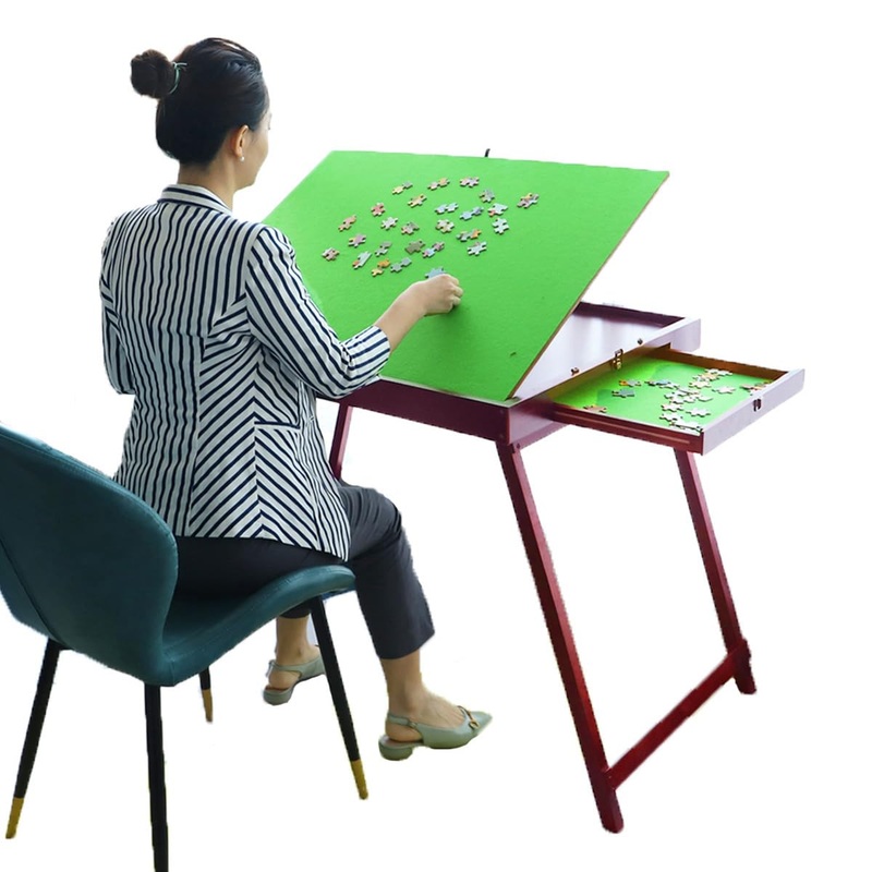 Kcelarec Wooden Jigsaw Puzzle Table With 2 Drawers For Puzzle Amateur,Large Portable Folding Puzzle Table With Tilting Non-Slip Surface,Jigsaw Table For 1500 Pcs Puzzles