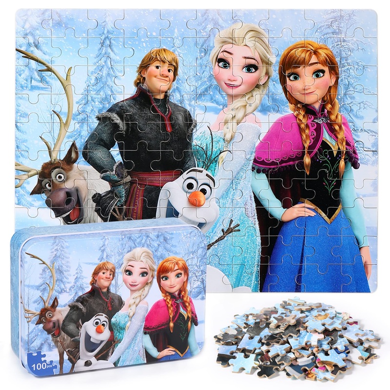 Lelemon Puzzles For Kids Ages 4-8,Snowmen 100 Piece Puzzles For Kids,Educational Kids Puzzles Jigsaw Puzzles In A Metal Box,Children 100 Piece Puzzle Games Puzzle Toys For Girls And Boys