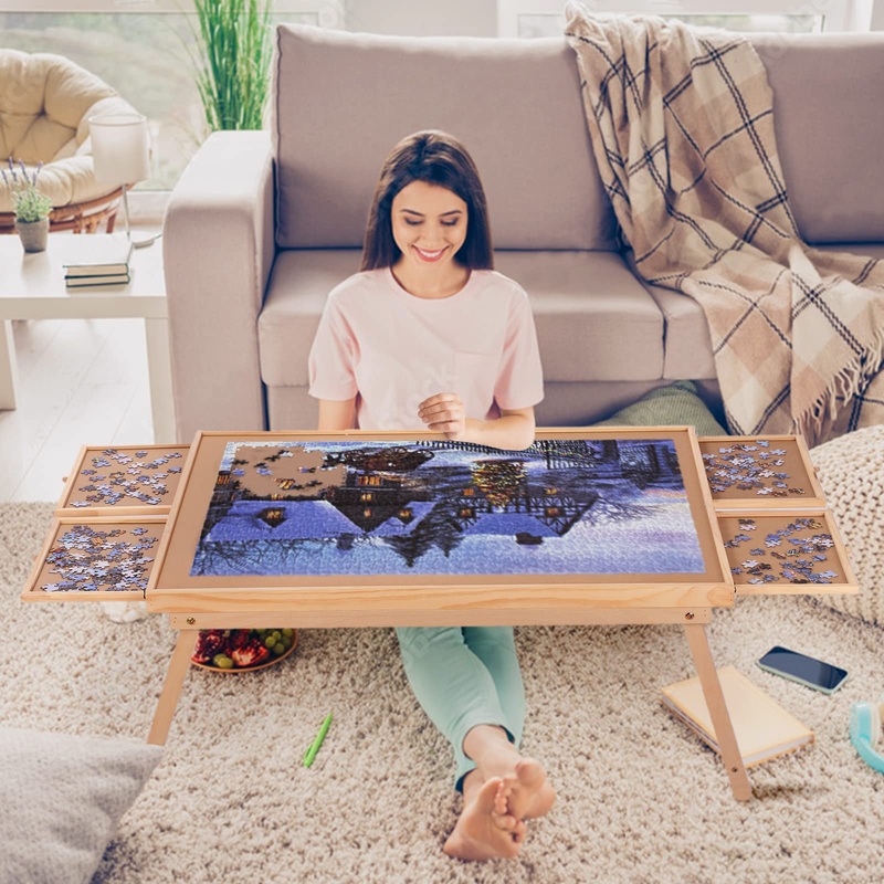 Puzzle Board 1500 Pieces,34.3X 26.5 Jigsaw Puzzle Table With 4 Drawers And Cover,Portable Board Gametable With Folding Legs For Adults And Teens