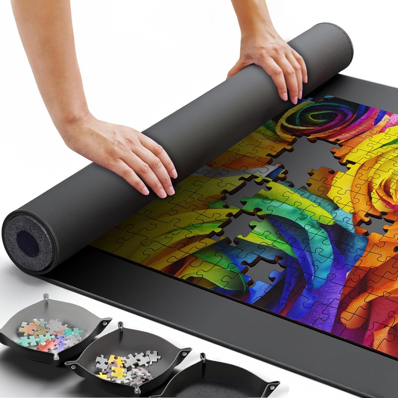 Puzzle Mat Jigsaw Puzzle Mat And 3 Puzzle Trays, Puzzle Mat Roll Up 51X31, Portable Large Puzzle Mat Organizer Up To 2000 Pcs, No Creases To Your Finished And Unfinished Puzzles, Rubber Puzzle Mats