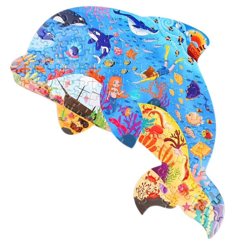 Puzzles For Kids Ages 4-6,8-10 And Adults 108 Pieces Dolphin Shaped Jigsaw Puzzle Educational Toys Gift For Boys Girls Birthday Valentine'S Day Easter Party Favors (Dolphin)