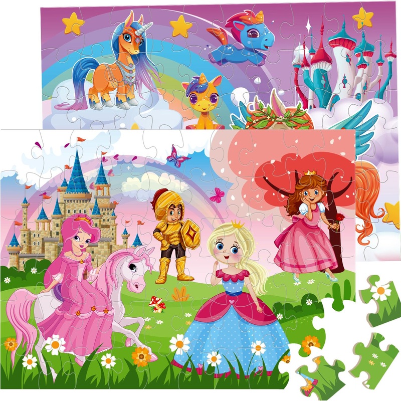 Puzzles For Kids Ages 4-6  Princess & Unicorns,60 Pieces Jigsaw Puzzle For Kids Ages 3-5 4-8 6-8 Learning Educational Toys For Girls (2 Packs)