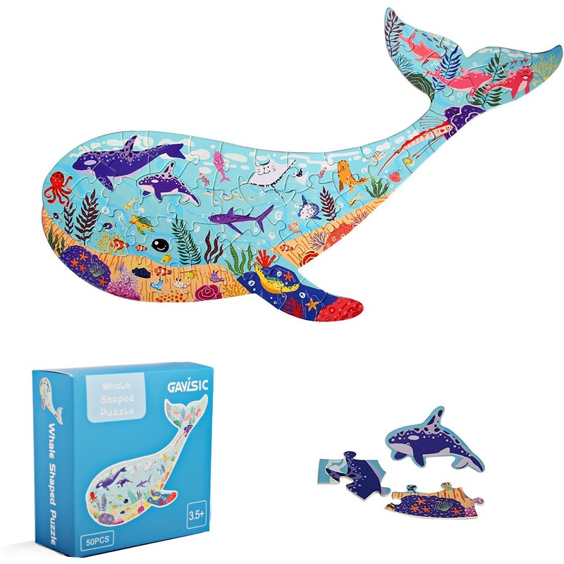 Puzzles For Kids Ages 4-8,8-10, 50 Pieces Whale Animal Shaped Kids Puzzles Ocean World Floor Jigsaw Puzzles Gift For Children Learning Educational Puzzles Toys For Boys And Girls