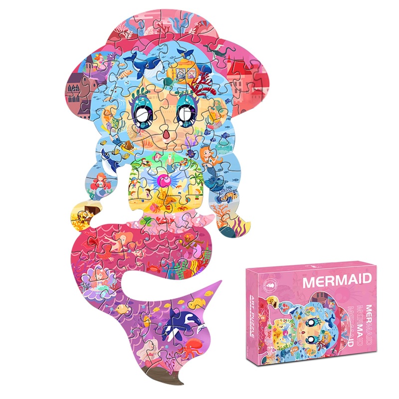 Puzzles For Kids Ages 4-8,8-10, 70 Piece Mermaid Shaped Kids Puzzles Jigsaw Puzzles Easter Party Favors Gift For Kid Girls Age 4 6 7 8 Learning Educational