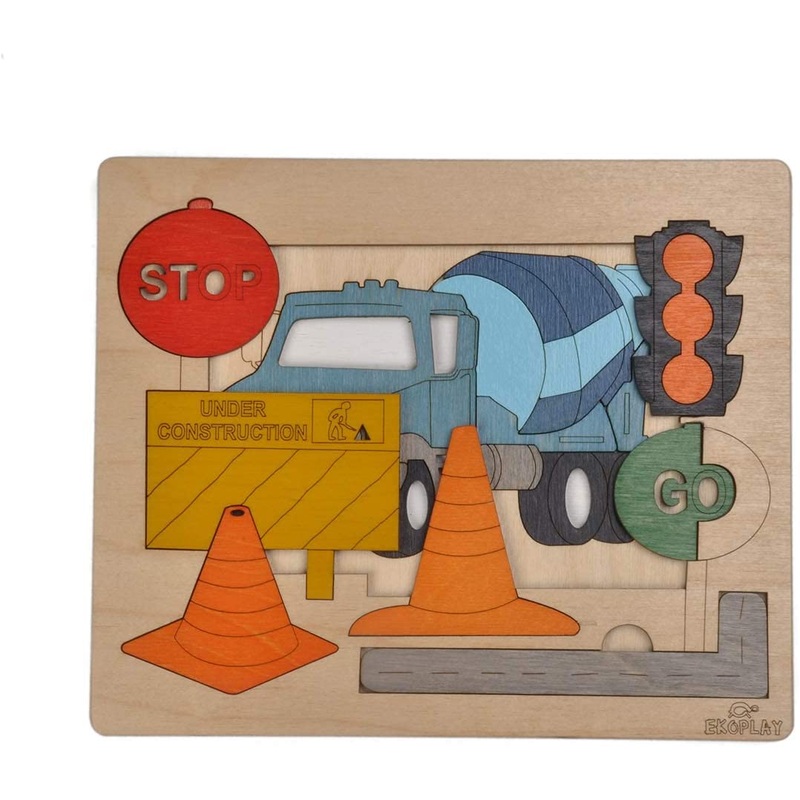 Road Construction Multilayered Wooden Puzzles For Kids, 20 Piece Jigsaw Puzzle For School Kids, Learning Educational Toys Gifts For Boys Girls. Construction Puzzles Sets, Road Construction.