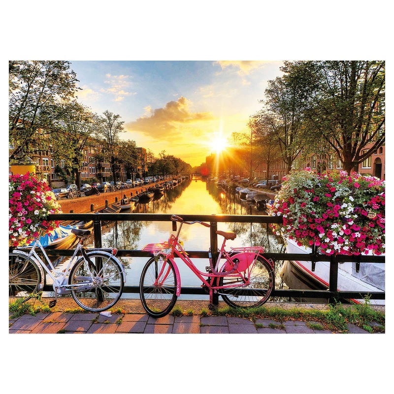 Sitimmger Puzzles For Adults Jigsaw 500 Piece Spring Flower Quiet River Sunrise Picturesque Amsterdam With Bicycles Landscape 500 Piece Puzzle Art For Family Fun Adult Kids Puzzle Games 14.5' X 20