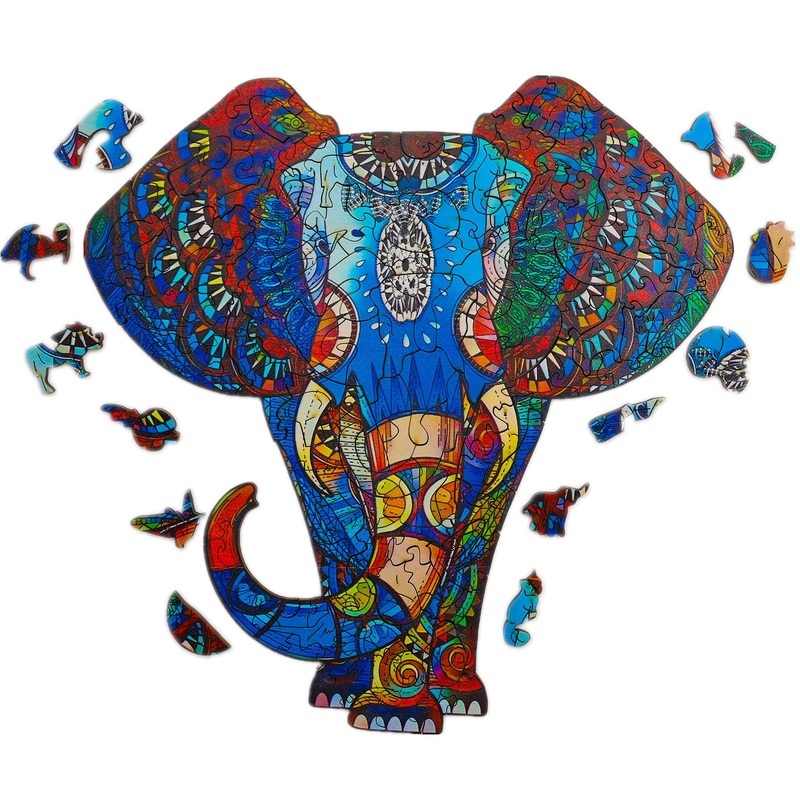 Wooden Jigsaw Puzzle For Adults,Unique Elephant Animals Shaped Magic Jigsaw Puzzle Pieces Best Gift For Adults,Can Be Used As A Cool Mouse Pad, 150Pcs,(9.5X9.5 Inches) Large