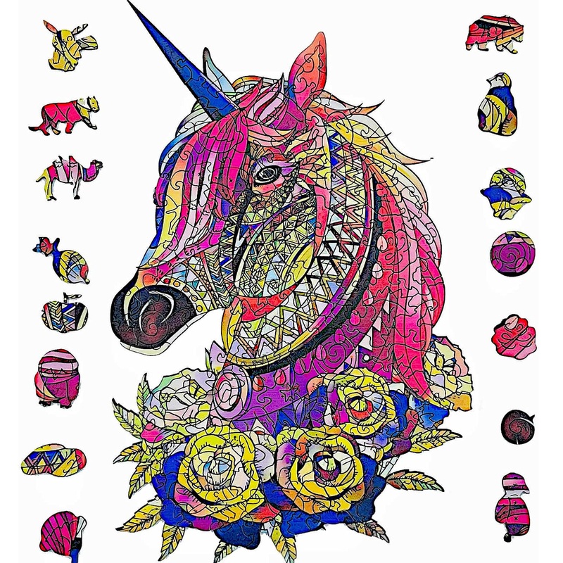 Wooden Jigsaw Puzzle For Adults,Unique Unicorn Animals Shaped Magic Jigsaw Puzzle Pieces Best Gift For Adults,Can Be Used As A Cool Mouse Pad,157Pcs,(117.5 Inches) Large