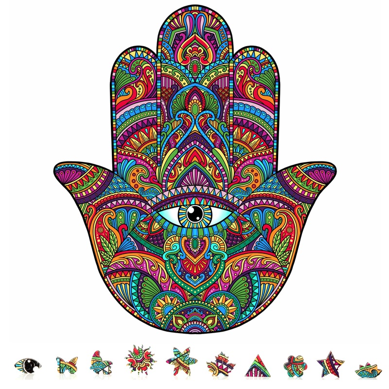 Zenchalet Hamsa Hand 500 Piece Wooden Jigsaw Puzzle For Adults - Uniquely Shaped Pieces With Durable Wood Construction - Perfect For Birthday Gifts, Game Nights, And Family Presents
