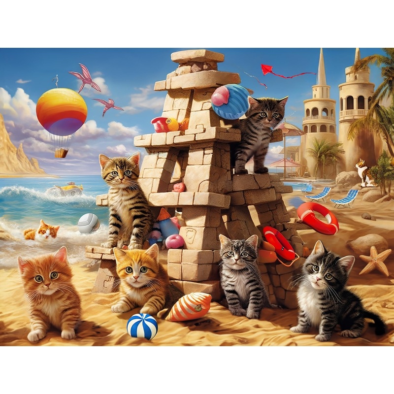 100 Pieces Jigsaw Puzzles For Adults - Cat Puzzles For Kids Ages 6-8 8-10 10-12 - Sandcastle Cats