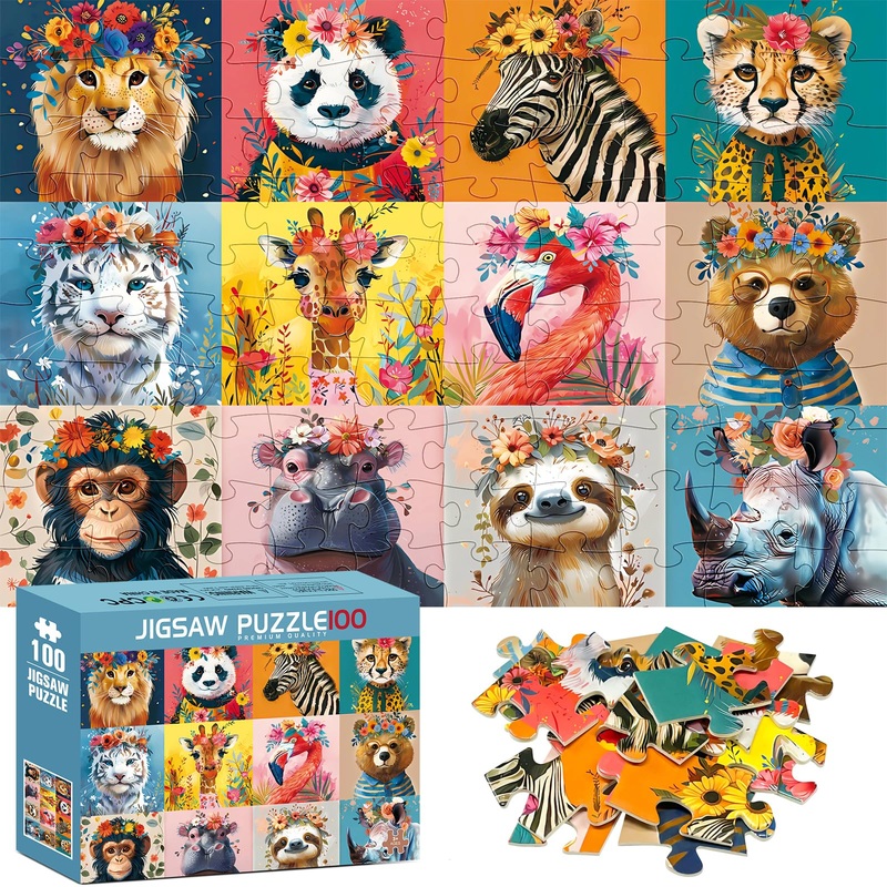 100 Pieces Puzzles For Kids Ages 4-8 | Beautiful Wild Animals Jigsaw Puzzles | Large 100 Piece Puzzle For Toddler Children | Sturdy,Safe | Engaging & Educational Toys Great Gift For Boys Girls,15X10In